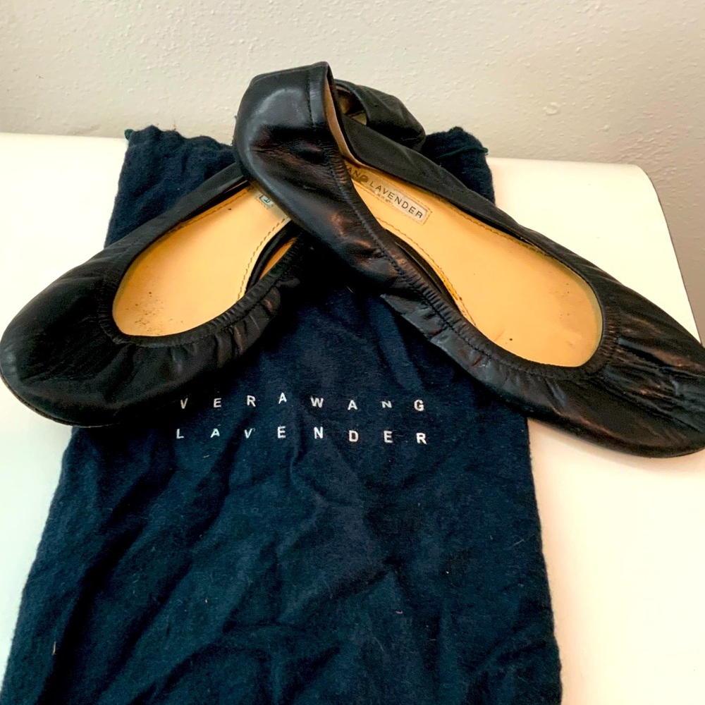 Vera Wang Black Leather Ballet Flats